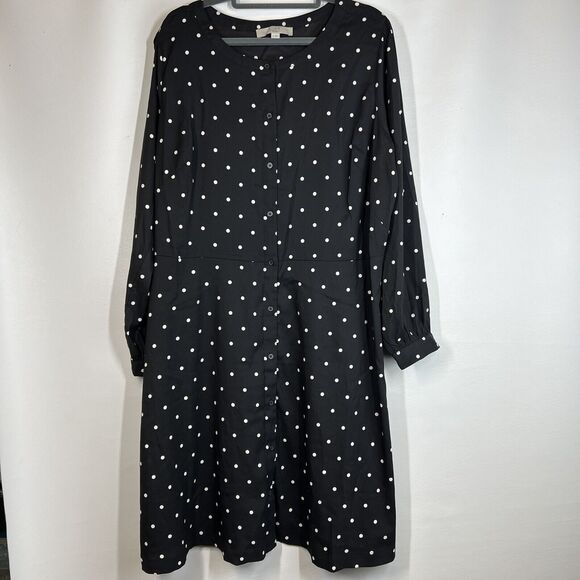 Loft plus women Long Sleeve Button Up Black White Polka Dot Dress Sz 18 - Picture 4 of 12